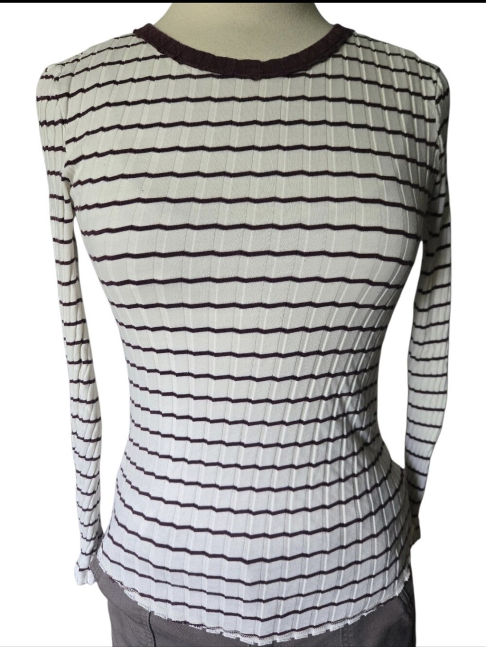 MASSIMO DUTTI Long-Sleeved Striped Ribbed Top - XS